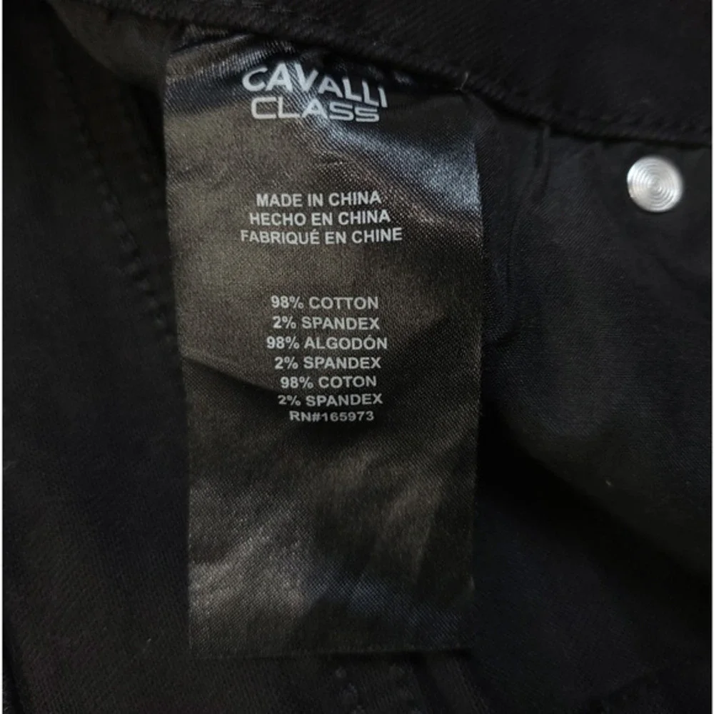 Cavalli Class Black Mid Rise‎ Jeans Ultra Slim Women 30 Distressed Raw Hem Edgy